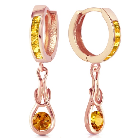 GOLD HUGGIE EARRINGS WITH DANGLING CITRINES